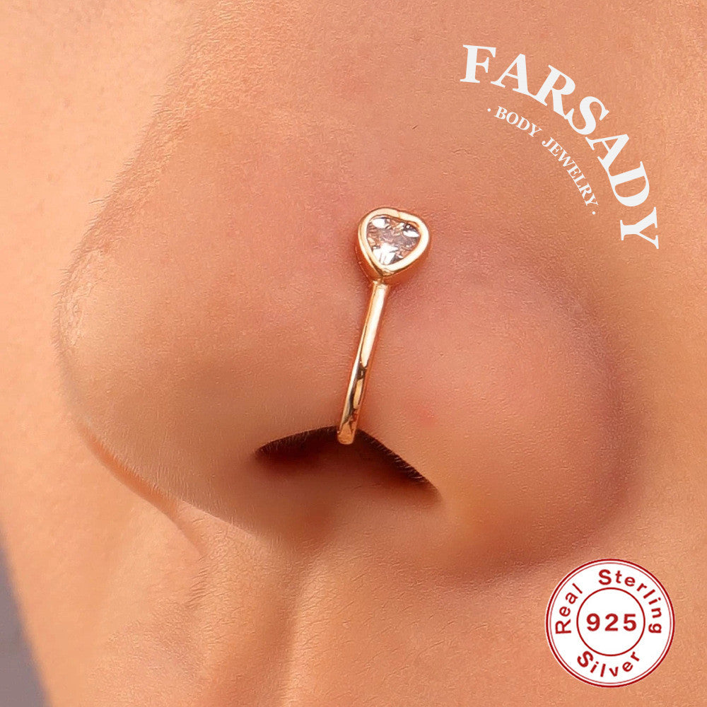 Mixed Shape CZ - 925 Silver Fake Nose Ring / Fit Non-Pierced Nose Ring