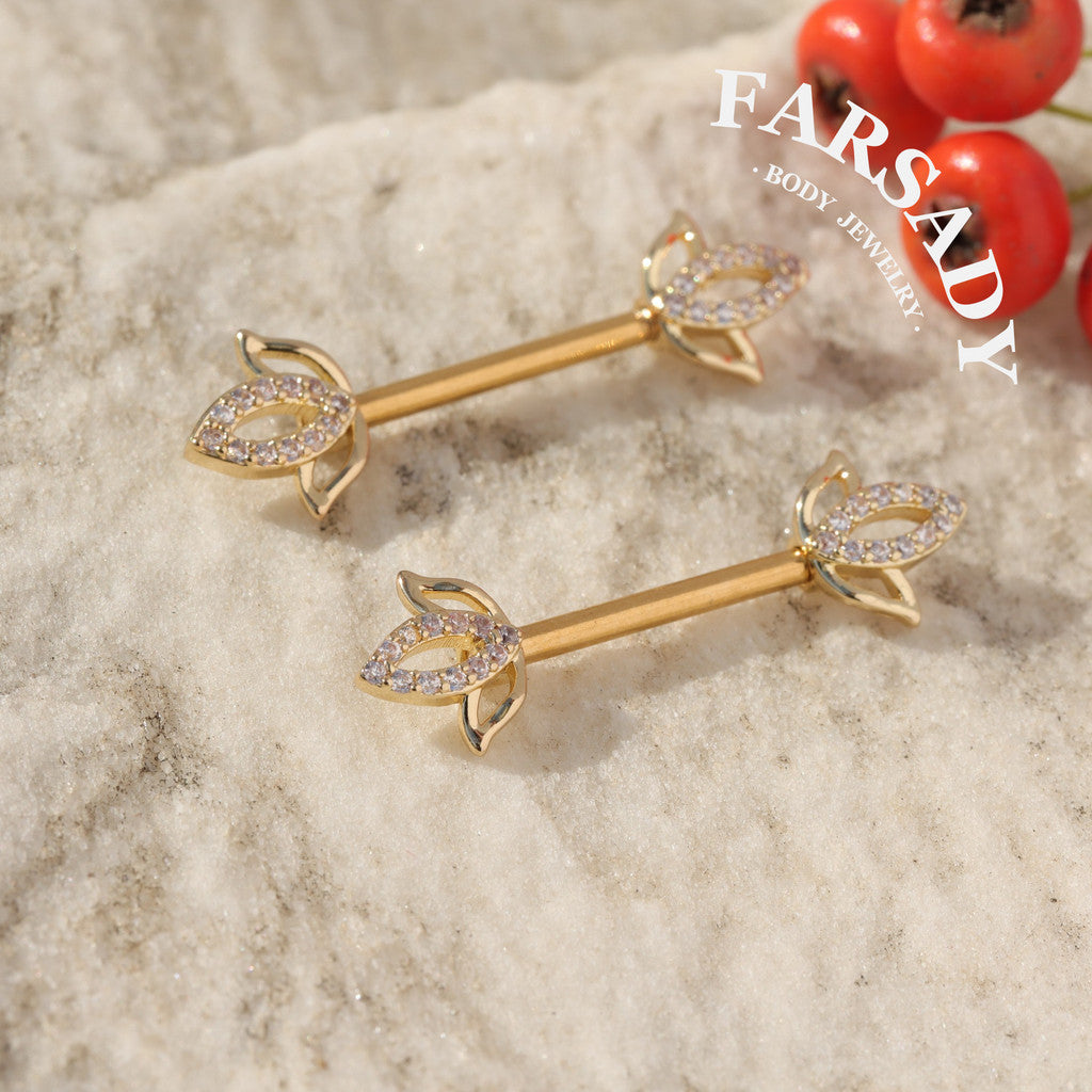 Hollow Lotus - 2PCS Clear CZ Straight Barbell / Fits 16G Chest Piercing Nose Bridge