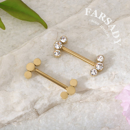 Triple Zircon - 2PCS Clear CZ Straight Barbell / Fits 16G Chest Piercing Nose Bridge