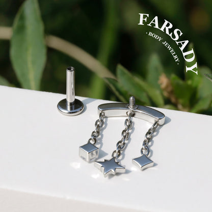 Stellar Trail - 316L Internally Threaded CZ Dangle Stud / Fits Cartilage Helix Tragus Lobe Piercing
