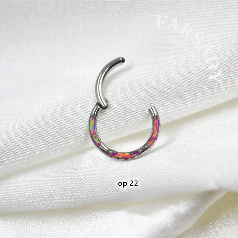 Opal Tide - F136 Titanium Hinged Clicker Hoop / Fits 16G Septum Ring Helix Conch Cartilage Earring