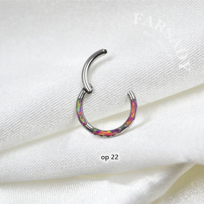 Opal Tide - F136 Titanium Hinged Clicker Hoop / Fits 16G Septum Ring Helix Conch Cartilage Earring