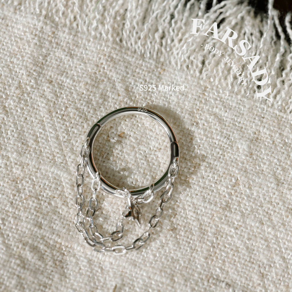 Chain Nova - 925 Silver CZ Hinged Clicker Hoop / Fits 16G Helix Conch Earring