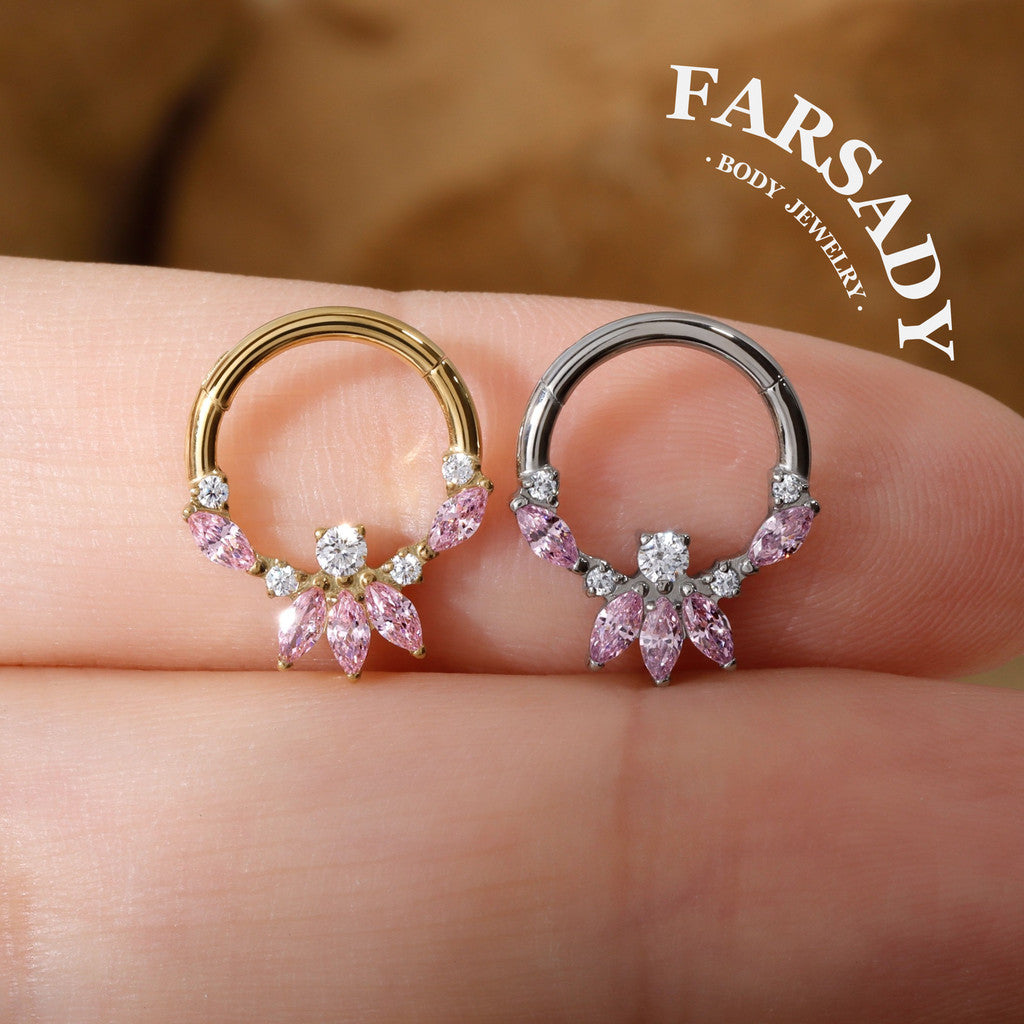 Blossom Petal - F136 Titanium Hinged Clicker Hoop / Fits 16G Septum Ring Helix Conch Cartilage Earring