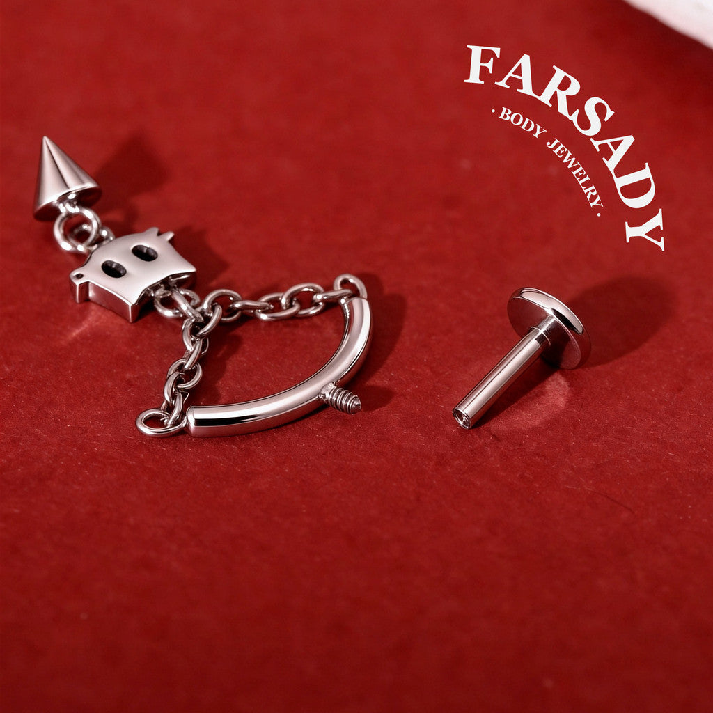 Cat Whim - F136 Titanium Internally Threaded Stud / Fits Vertical Helix Hidden Rook Earring