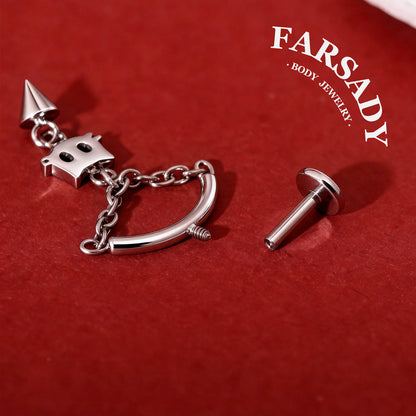 Cat Whim - F136 Titanium Internally Threaded Stud / Fits Vertical Helix Hidden Rook Earring
