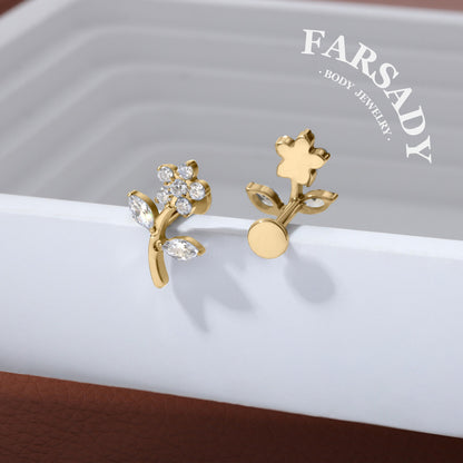 Sprout Bloom - F136 Titanium Internally Threaded Stud / Fits Cartilage Helix Tragus Lobe Piercing
