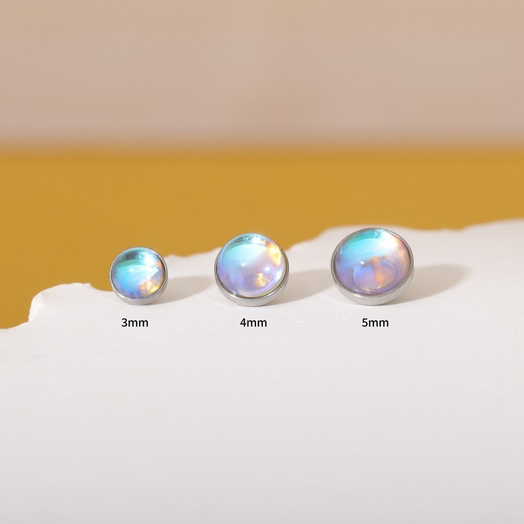 AB Flash Moonstone - F136 Titanium Replacement Tops / Fits Internal Thread Ear Studs