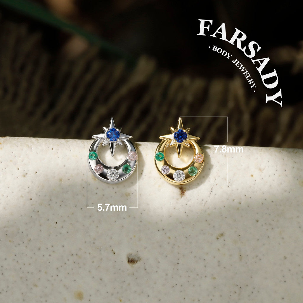 Stellar Halo - 925 Silver Threadless Stud / Fits Cartilage Helix Tragus Lobe Piercing