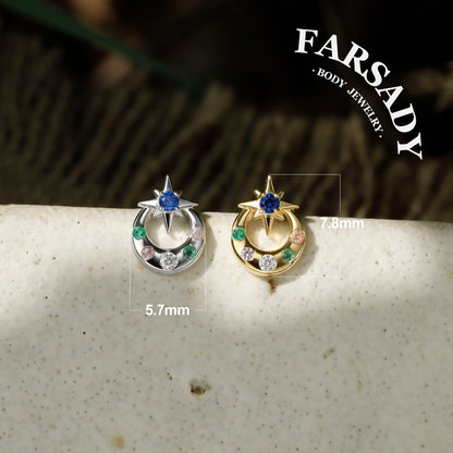 Stellar Halo - 925 Silver Threadless Stud / Fits Cartilage Helix Tragus Lobe Piercing