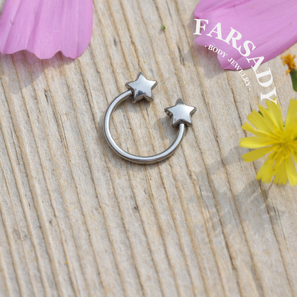 Twin Star - Curved Barbell Ring / Fits 16G Septum Ring Helix Conch Daith Earring