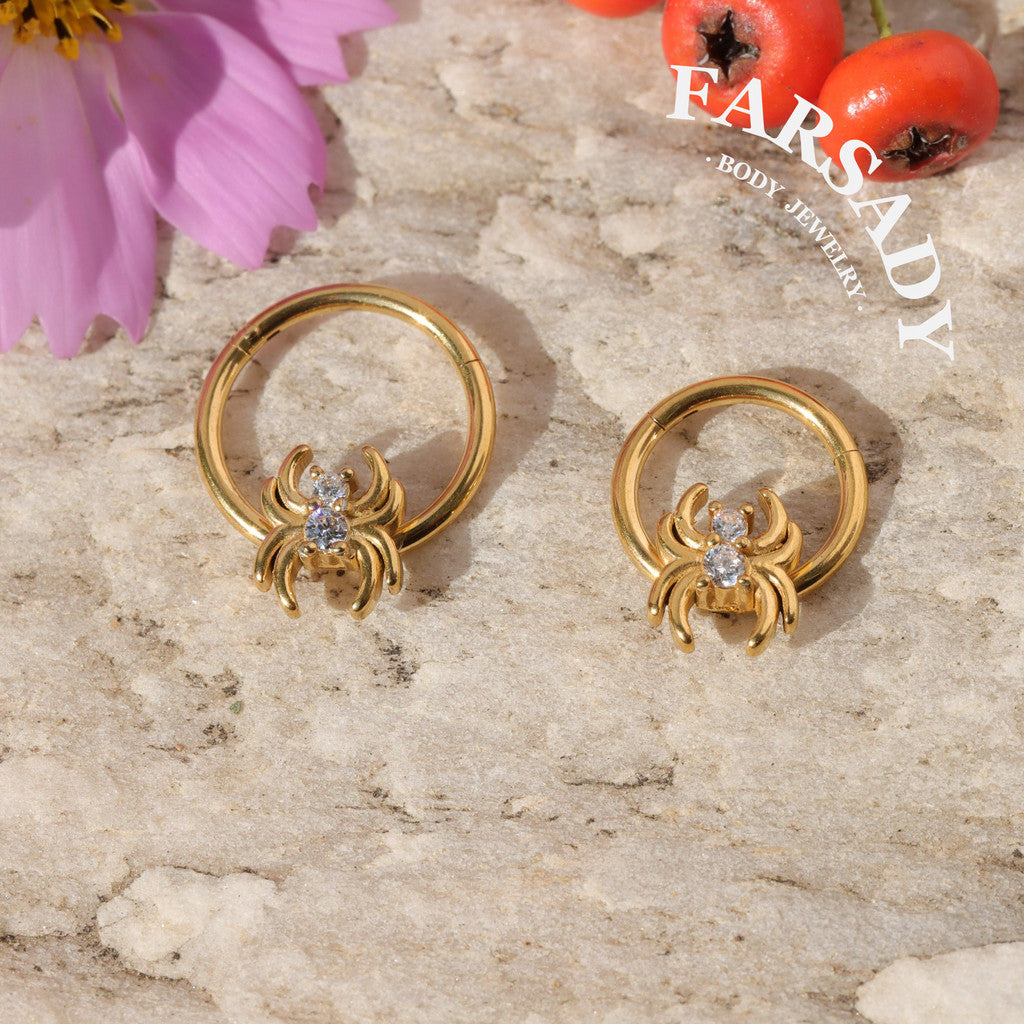 Orb Spider - CZ Hinged Clicker Hoop / Fits 16G Septum Ring Helix Conch Cartilage Earring