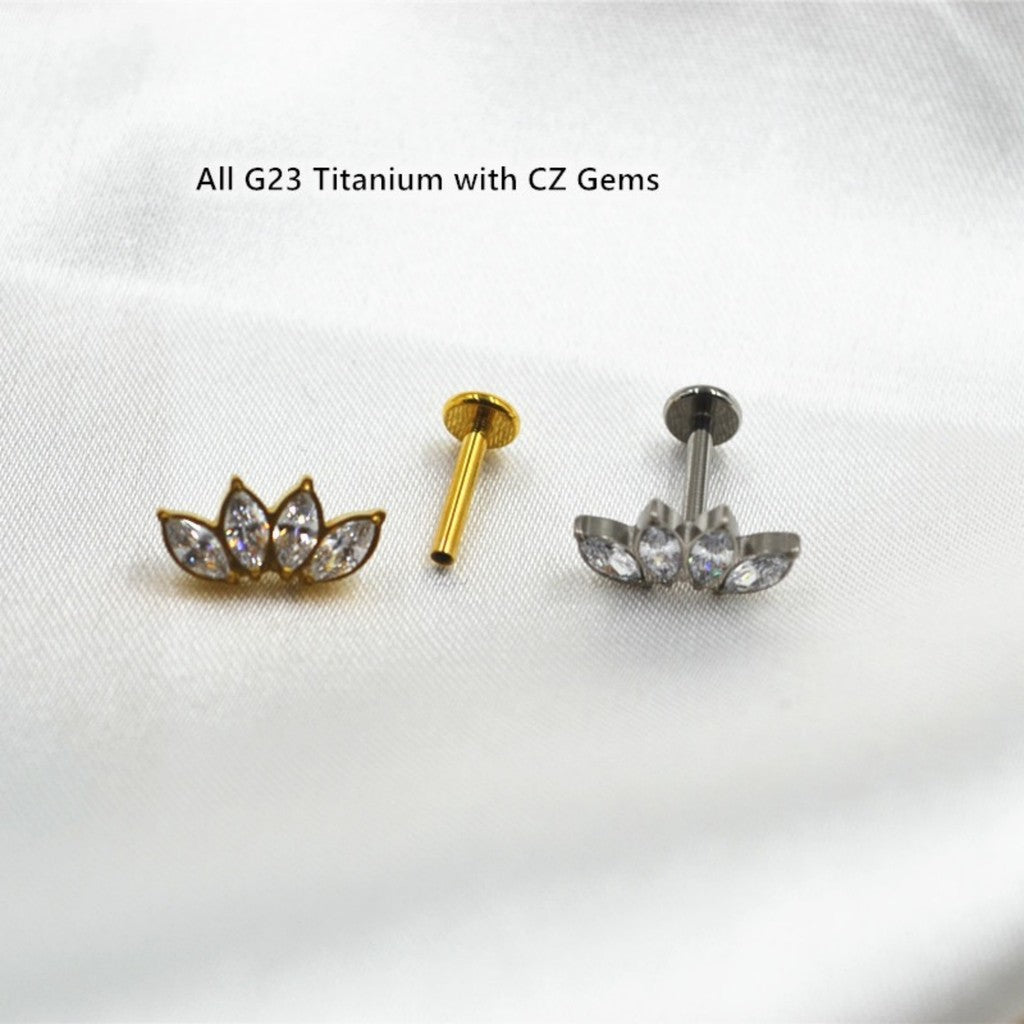 Lotus Bloom - F136 Titanium Internally Threaded Stud / Fits Cartilage Helix Tragus Lobe Nostril Piercing