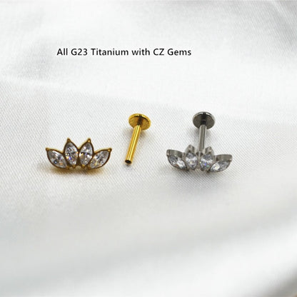 Lotus Bloom - F136 Titanium Internally Threaded Stud / Fits Cartilage Helix Tragus Lobe Nostril Piercing
