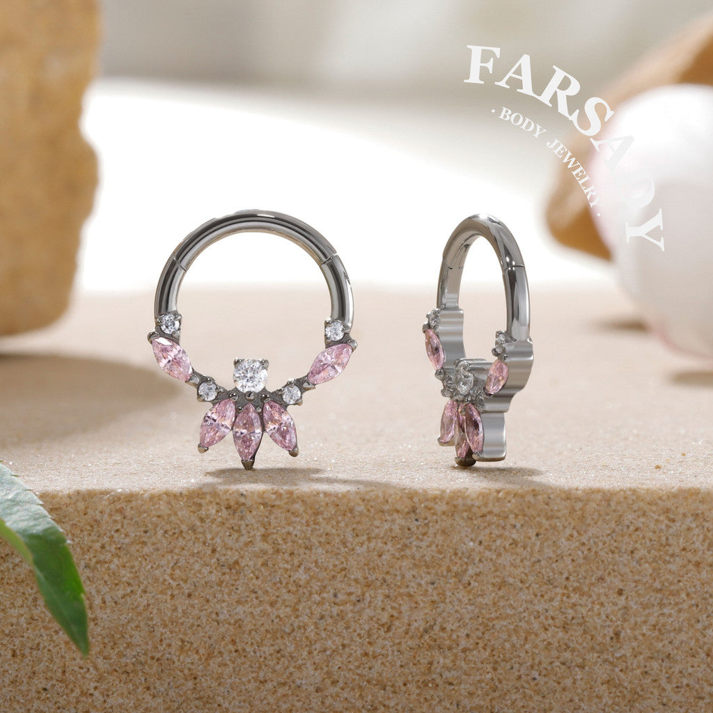 Blossom Petal - F136 Titanium Hinged Clicker Hoop / Fits 16G Septum Ring Helix Conch Cartilage Earring