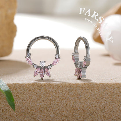 Blossom Petal - F136 Titanium Hinged Clicker Hoop / Fits 16G Septum Ring Helix Conch Cartilage Earring