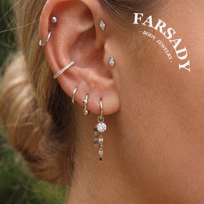 Dew Chain Shimmer - 925 Silver Clear CZ Dangle Charm / Interchangeable Hoop Earring Pendant for Helix Daith Cartilage Piercing
