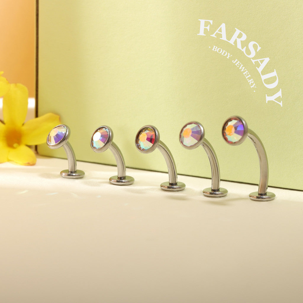 Bezel Set AB Crystal - F136 Titanium Internally Threaded Belly Button Ring / Fits 14G Navel Piercing