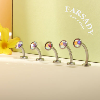 Bezel Set AB Crystal - F136 Titanium Internally Threaded Belly Button Ring / Fits 14G Navel Piercing