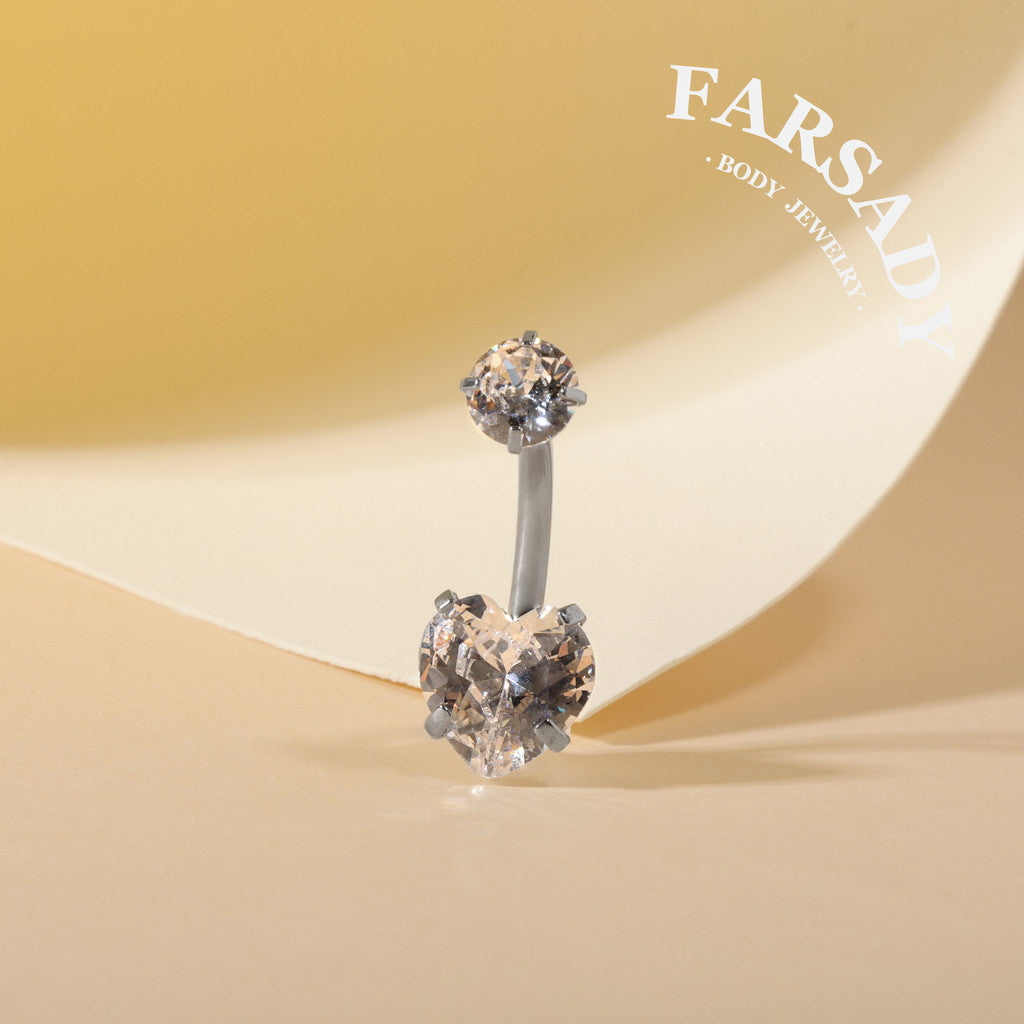 Star & Heart Tandem - F136 Titanium Internally Threaded Belly Button Ring / Fits 14G Navel Piercing
