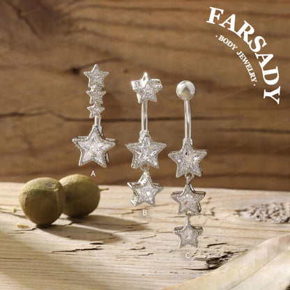 Star Spark - CZ Dangle Belly Button Ring / Fits 14G Navel Piercing / Waterproof & Hypoallergenic for Sensitive Skin, Daily Wear Elegant Jewelry, Perfect Gift