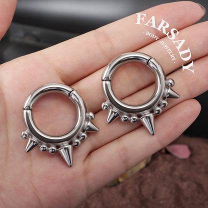 Spikes Ear Weights Hanger with Magnetic Clasp/2G Heavy Ear Stretchered Hoop/ 6mm Ear Gauges/ Stretched Earrings/ Steel Ear Hanger