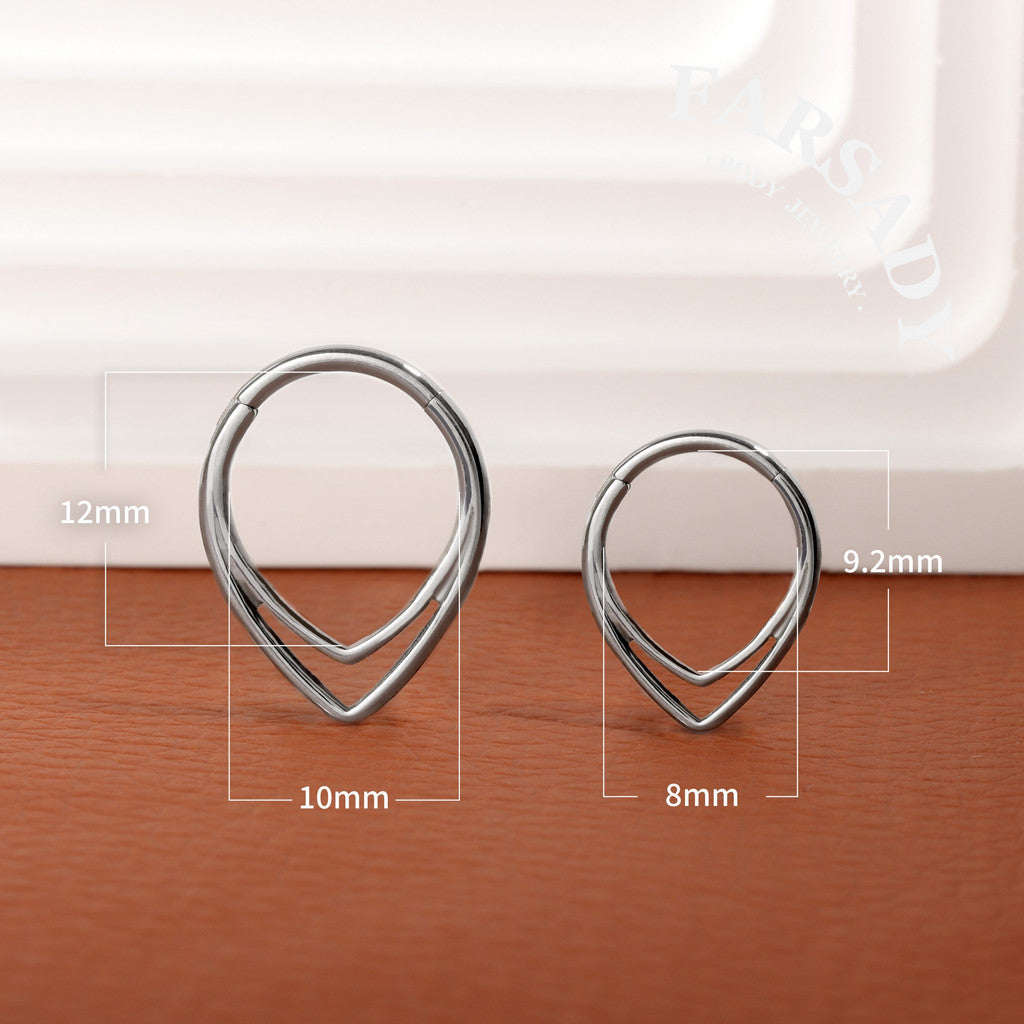 Dual Teardr - ASTM F136 Titanium Hinged Clicker Hoop / Fits 16G Septum Ring Helix Conch Cartilage Earring