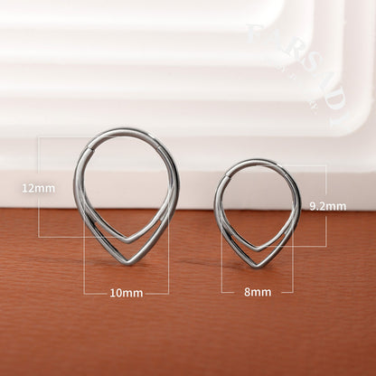 Dual Teardr - ASTM F136 Titanium Hinged Clicker Hoop / Fits 16G Septum Ring Helix Conch Cartilage Earring