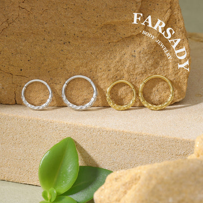 Hammered Tide - 316L Hinged Clicker Hoop / Fits 16G Septum Ring Helix Conch Cartilage Earring