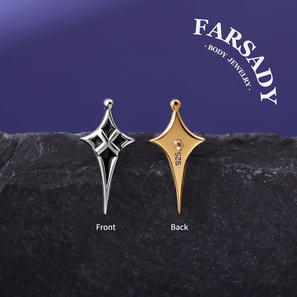 Noir Pole - 925 Silver Threadless Stud / Fits Cartilage Helix Tragus Lobe Nostril Piercing