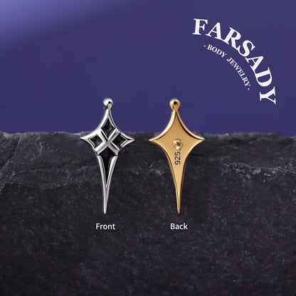 Noir Pole - 925 Silver Threadless Stud / Fits Cartilage Helix Tragus Lobe Nostril Piercing