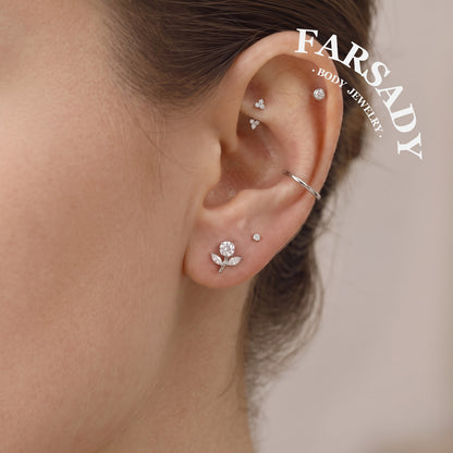 Blossom Sprig - F136 Titanium Internally Threaded Stud / Fits Cartilage Helix Tragus Lobe Nostril Piercing
