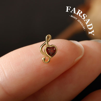 Crimson Clef - 925 Silver Threadless Stud / Fits Cartilage Helix Tragus Lobe Nostril Piercing