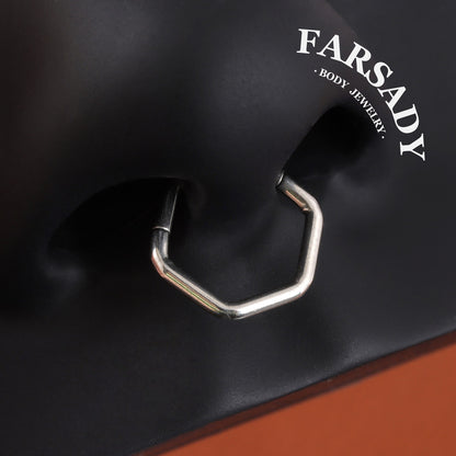 Plain Hexagon - Hinged Clicker Hoop / Fits 16G Septum Ring Helix Conch Cartilage Earring
