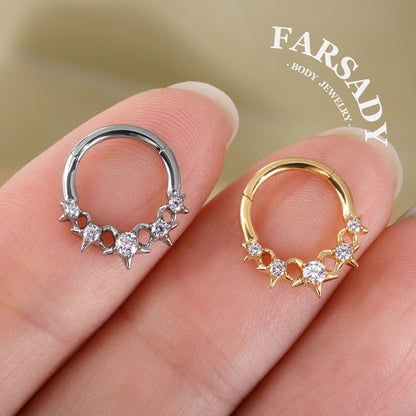 Star Coven - F136 Titanium Hinged Clicker Hoop / Fits 16G Septum Ring Helix Conch Cartilage Earring