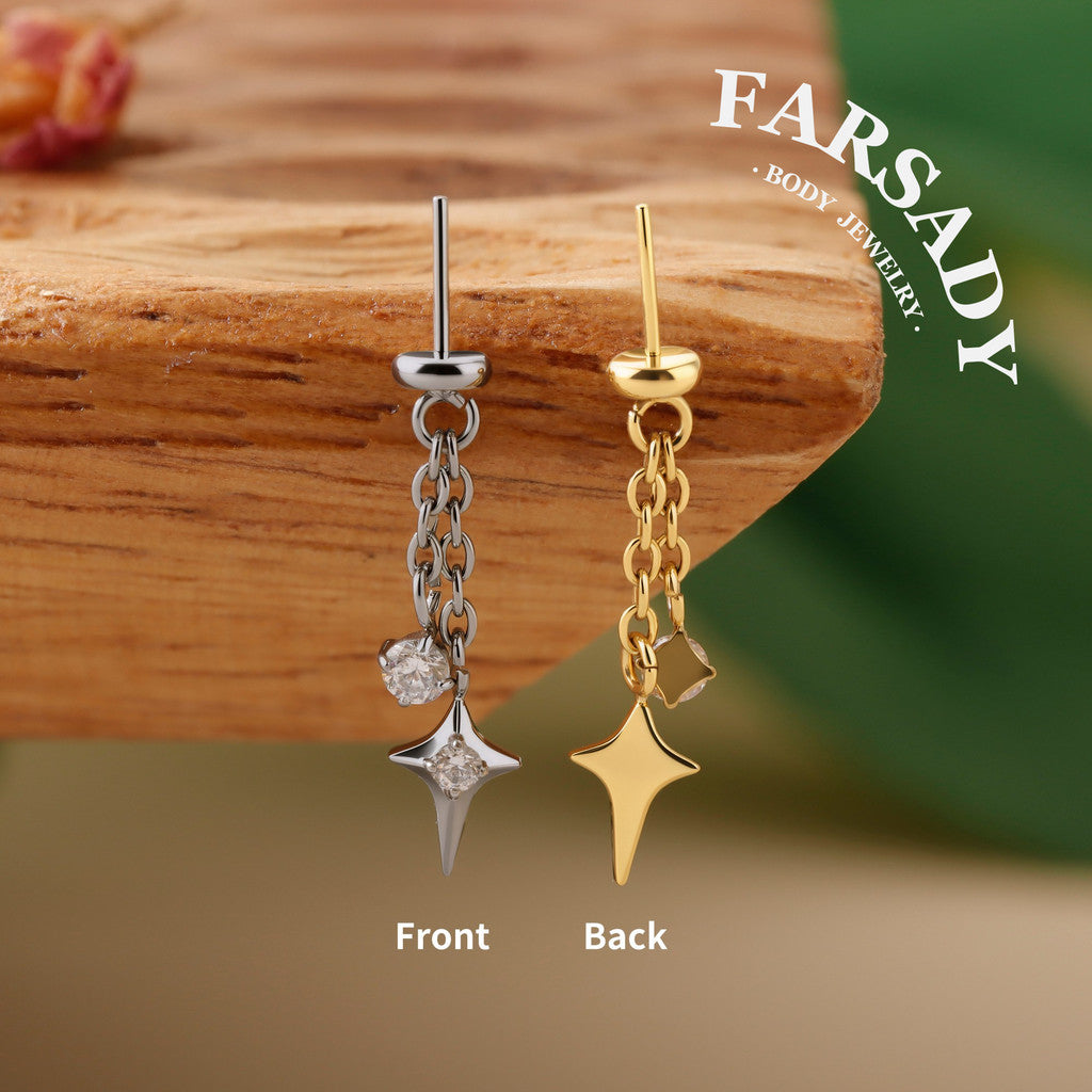 Stellar Tassel - F136 Titanium Threadless Stud / Fits Vertical Helix Hidden Rook Cartilage Tragus Lobe Earring