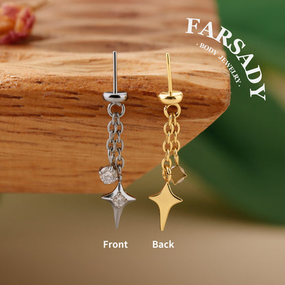 Stellar Tassel - F136 Titanium Threadless Stud / Fits Vertical Helix Hidden Rook Cartilage Tragus Lobe Earring