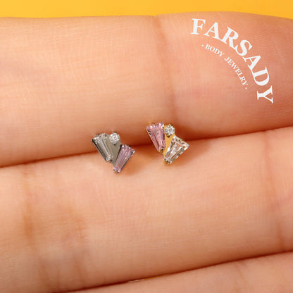 Twin Trapezoid - F136 Titanium Colorful CZ Replacement Tops / Fits Internal Thread Ear Studs