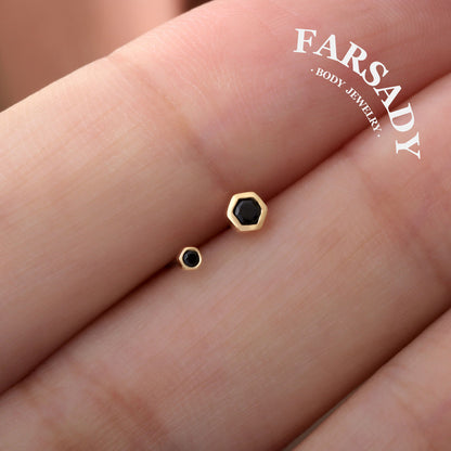Dark Hexa - Solid 14K Gold Threadless Stud / Fits Cartilage Helix Tragus Lobe Nostril Piercing