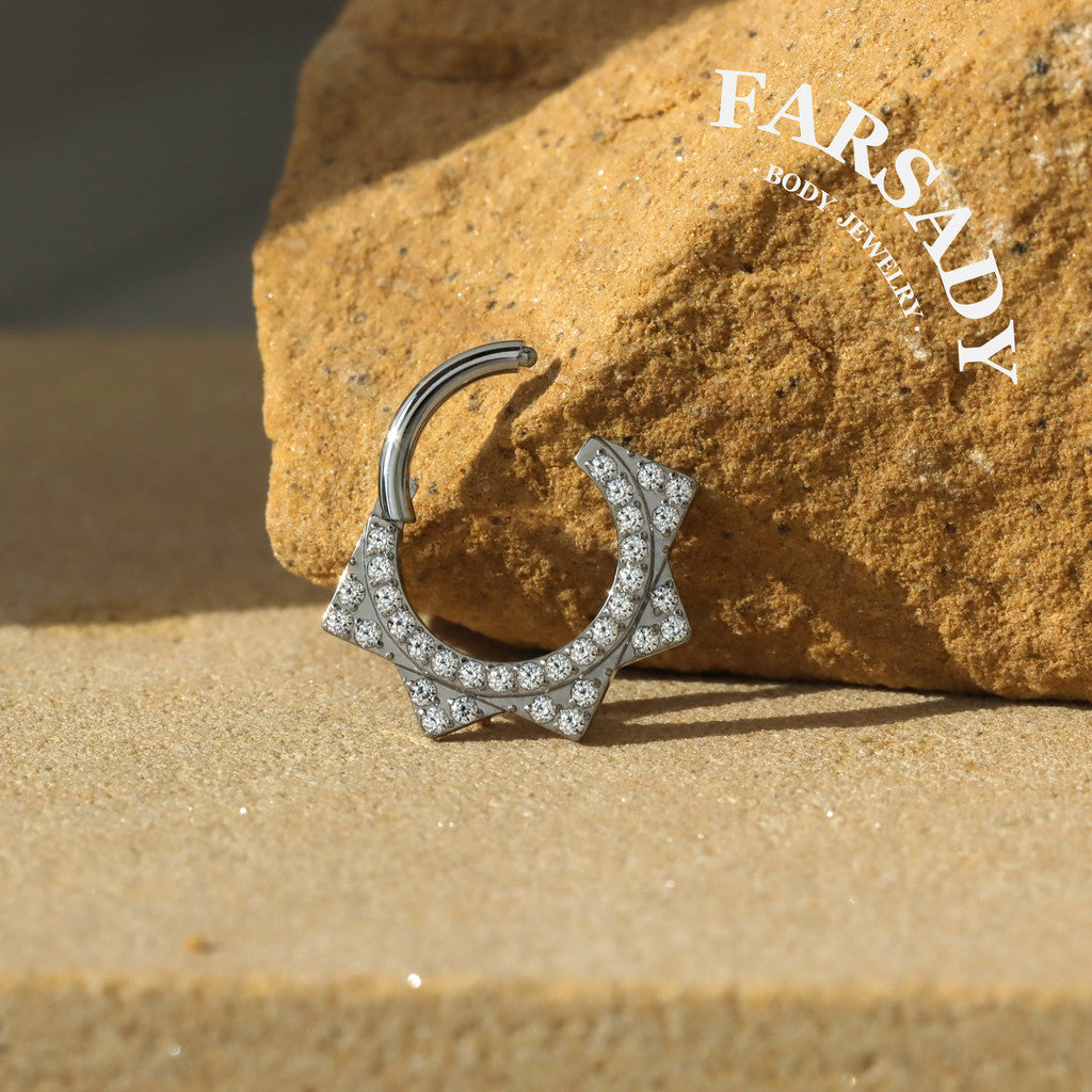 Octa Star - F136 Titanium Hinged Clicker Hoop / Fits 16G Septum Ring Helix Conch Cartilage Earring