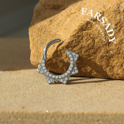 Octa Star - F136 Titanium Hinged Clicker Hoop / Fits 16G Septum Ring Helix Conch Cartilage Earring