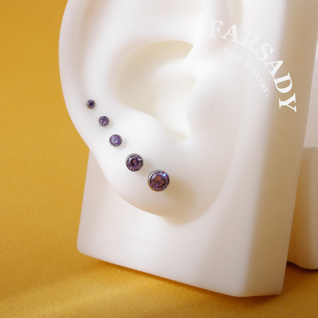 Gradient Color Zircon - F136 Titanium Colorful CZ Replacement Tops / Fits Threadless Ear Studs