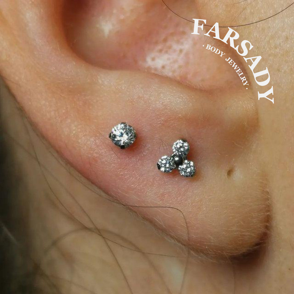 Trine Spark - F136 Titanium Internally Threaded Stud / Fits Cartilage Helix Tragus Lobe Nostril Piercing