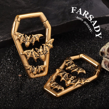 Coffin Bat Cascade- 316L Magnetic Hinged Ear Weights / Fits 6G 4G 2G Stretched Ear Lobes Tunnels Plugs