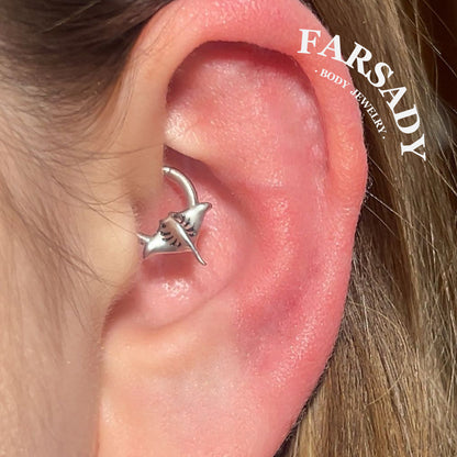 Ray Hush - Sterling Silver Hinged Clicker Hoop / Fits 16G Septum Ring Helix Conch Daith Earring