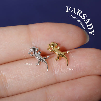 Axolotl Threadless Push In Helix Earring| 18K Gold Plated Sterling Silver Flat Back Labret| Tragus Helix Conch Nose Stud,Bio-inspired design