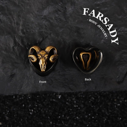 Handmade Ram Skull Ear Plugs Golden Black Acrylic Tunnels Gothic Animal Skull Gauges Unique Ear Stretching Jewelry 8mm 10mm 12mm 14mm Lobe Piercing Body Jewelry
