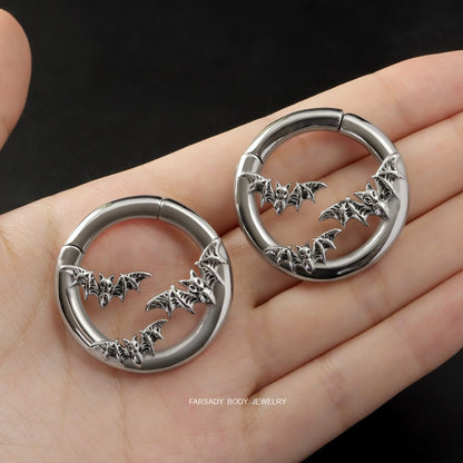 Bat Ear Weights Hanger Easy Clasp Heavy Piercing Earrings Stainless Steel Ear Gauges Silvery Ear Plugs 6G Weight Hangers for Stretched Earlobe