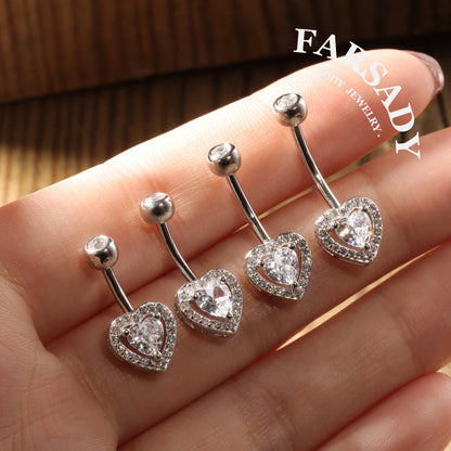 Embrace Heart - 925 Silver Clear CZ Belly Button Ring / Fits 14G Navel Piercing