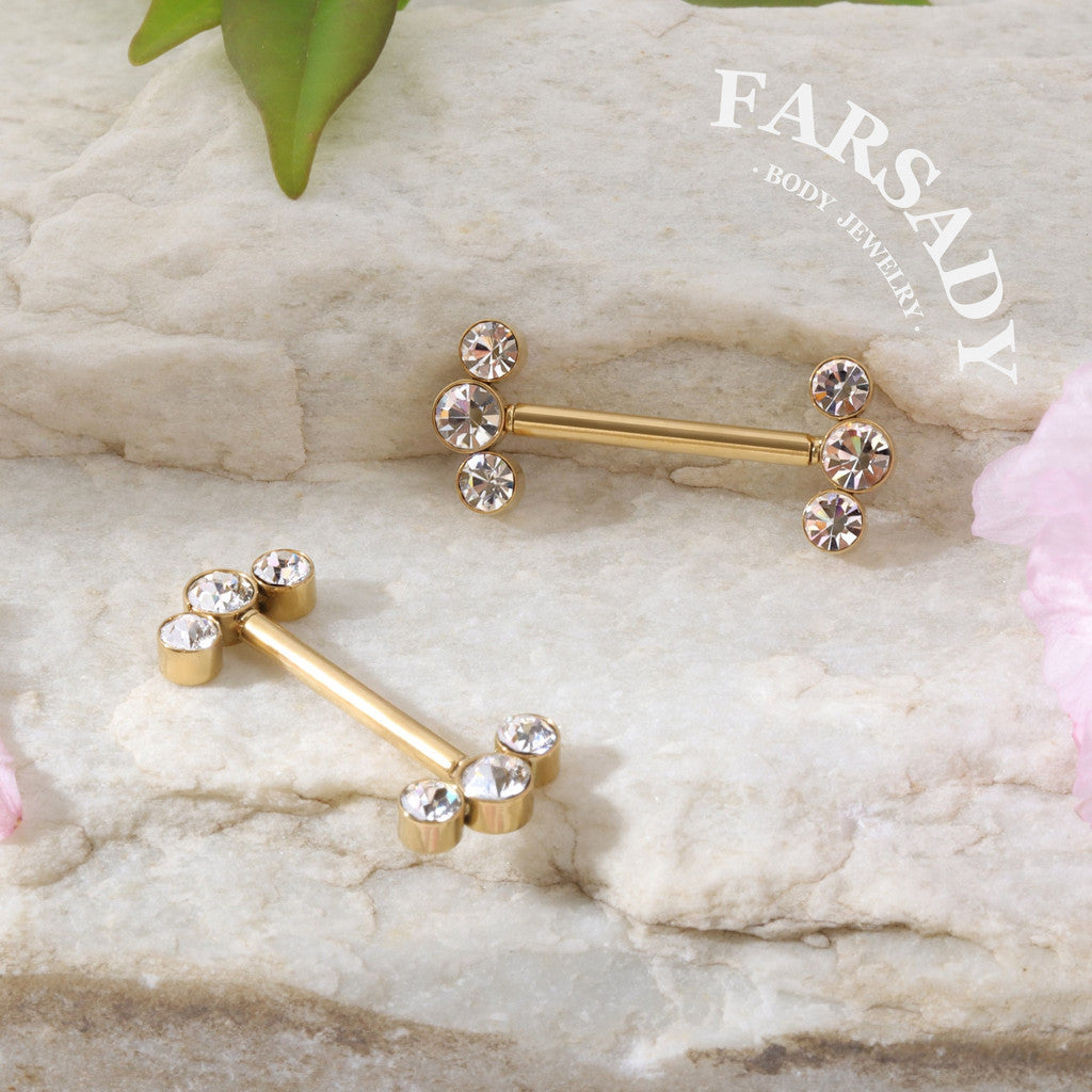 Triple Zircon - 2PCS Clear CZ Straight Barbell / Fits 16G Chest Piercing Nose Bridge